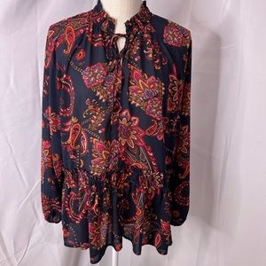 LOFT Paisley Blouse in Red and Black